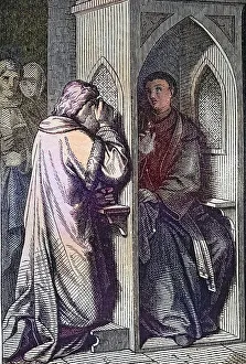 Biblical Story, Confession, Historical steel engraving from 1860