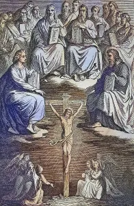Biblical Story, Crucifixion, Historical steel engraving from 1860