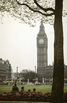 Big Ben maypoles for the royal wedding celebrations London, England, UK June 1960