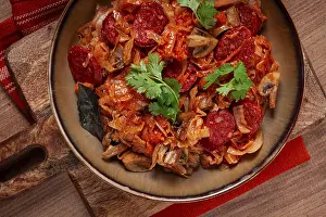 Bigos, bigos Polish dish, stew with cabbage and chorizo sausages