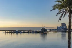 Biloxi Schooner Pier Complex at sunset on the Gulf of Mexico at Biloxi