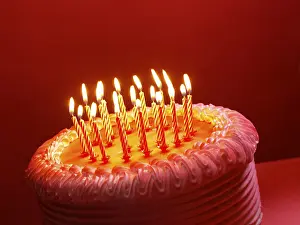 Birthday cake with burning candles