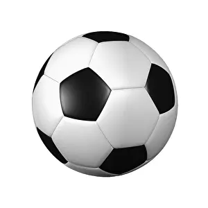 Black-and-white football in front of a white background