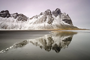 Category Mountain Landscapes Prints: Black lava beach, Mount Vestrahorn