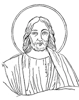 Black and white drawing, 6th century Christ head