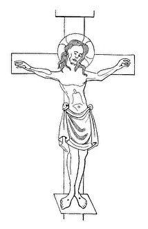 Black and white drawing, Crucified Christ after a manuscript from the beginning of the 15th century