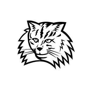 Black and White mascot illustration of head of a Norwegian Forest Cat
