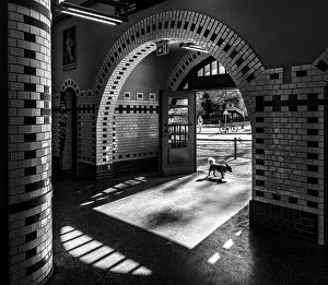 Black and white photograph, Nikolassee S-Bahn station