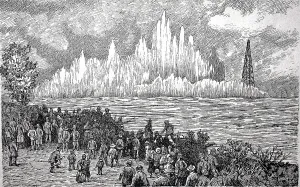 Blasting of the rocks of Ballets Point near New York