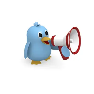 Blue bird with a megaphone on a white background