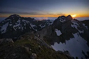 Category Mountain Landscapes Prints: Blue hour with dawn over Saentis and Altmann summit