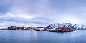 Blue hour, dusk, on the coast near Reine