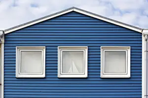 Blue lobster shack, wooden facade with three windows
