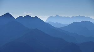 Category Scandinavia Prints: Blue silhouettes of mountains, view over Chiemgauer Alps