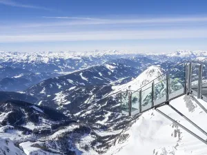 Blue sky over alpine winter landscape
