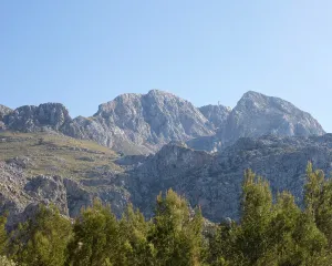 Blue sky over a picturesque, sunny mountain landscape