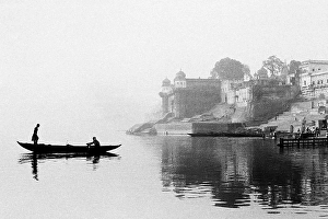 Boat silhouette misty morning Varanasi Uttar Pradesh India Asia 1982