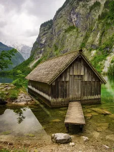 Boathouse at the Obersee near Konigssee in the Berchtesgaden National Park