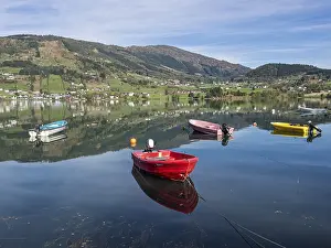 Category Mountain Landscapes Prints: Boats on the calm lake Hafslovatnet