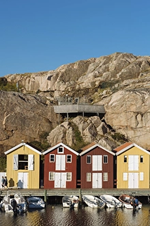 Category Scandinavia Prints: Boats and colourful boathouses in the harbour of Smoegen