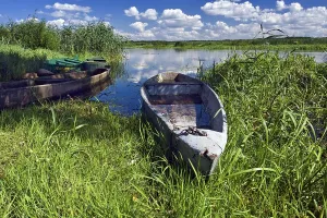 Boats and Narew River near Bokiny village