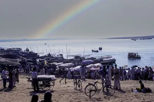 Boats in River Ganga Ganges River at Varanasi Benaras
