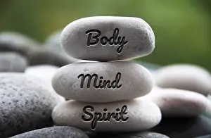 Body, Mind and Spirit words engraved on zen stones