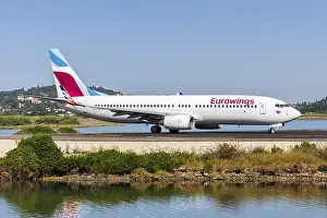 A Boeing 737-800 Eurowings aircraft with the registration number OK-TSF at Corfu Airport