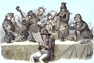 Bohemian musicians, coloured woodcut from 1864