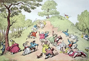 Boisterous party, amusement of the people on a hill in Greenwich Park