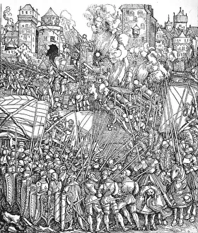 Bombardment and storming of a city by the troops of Maximilian I