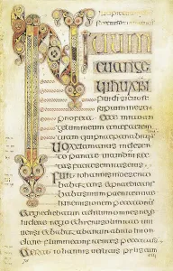 The Book of Durrow is a medieval illuminated manuscript gospel book in the Insular art style