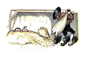Book illustration, Farmer Mecke notices the hole in the sack
