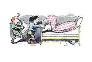 Book illustration, Max and Moritz depositing the beetles in Uncle Fritz's bed