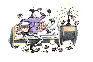 Book illustration, Uncle Fritz striking dead the May beetles in his bed