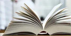Books lying on the table in the public library