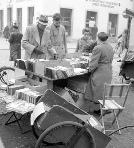 Bookstall on a street in Freiburg, ca
