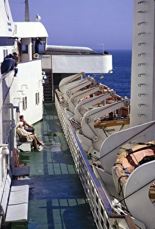 An Bord eines in Goeteborg, Schweden, registrierten Schiffes, 1970 Ansicht der Rettungsboote