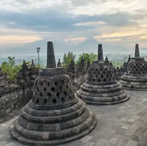 Borobudur temple, stupas, cloudy sky