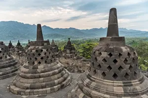 Borobudur temple, stupas, cloudy sky