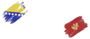 Bosnia and Herzegovina and Montenegro Flags on White Background