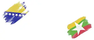 Bosnia and Herzegovina and Myanmar Flags on White Background