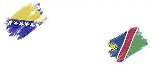 Bosnia and Herzegovina and Namibia Flags on White Background