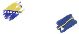 Bosnia and Herzegovina and Nauru Flags on White Background