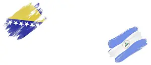 Bosnia and Herzegovina and Nicaragua Flags on White Background