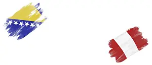 Bosnia and Herzegovina and Peru Flags on White Background