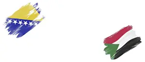 Bosnia and Herzegovina and Sudan Flags on White Background