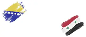 Bosnia and Herzegovina and Syrian Arab Republic Flags on White Background