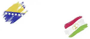Bosnia and Herzegovina and Tajikistan Flags on White Background