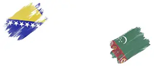 Bosnia and Herzegovina and Turkmenistan Flags on White Background